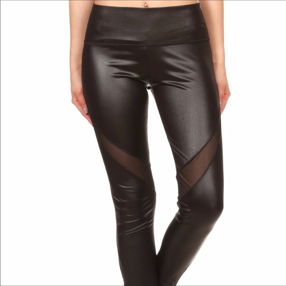 Back in! Faux black leather mesh leggings